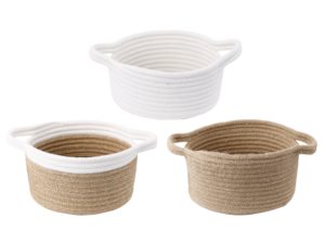 AB Home Set of 3 Jute Baskets with Cotton Trim in Tan Finish 40306