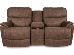LA-Z-BOY TROUPER RECLINING LOVESEAT WITH CUPHOLDER STORAGE CONSOLE in INK